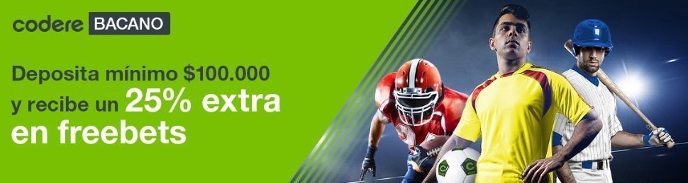 Depósita mínimo 100.000 COL$ y recibe 25% en freebets para apostar gratis.