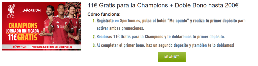 sportium 11€ gratis apuesta gratis champions
